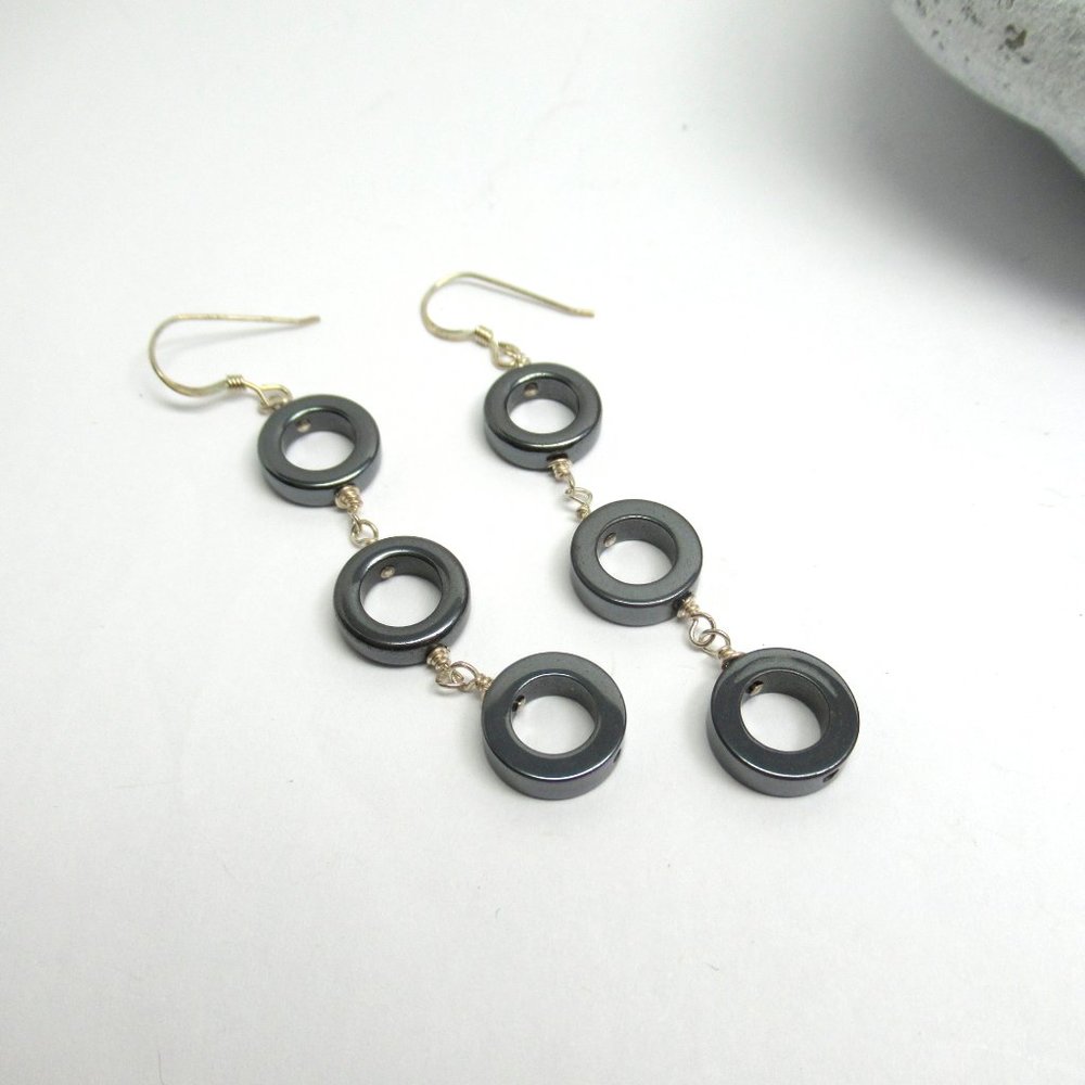 Sterling Hematite Donut earrings - Picture 5 of 8